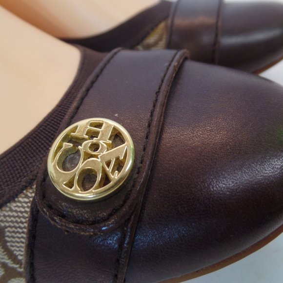 Coach Chelsey Signature Logo Fabric Brown Leather Flats Goldtone Hardware Sz 8 - Picture 3 of 15